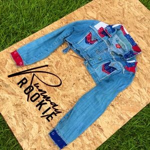 Runway Rookie’s “Red + Blue” Crop Denim Jacket
